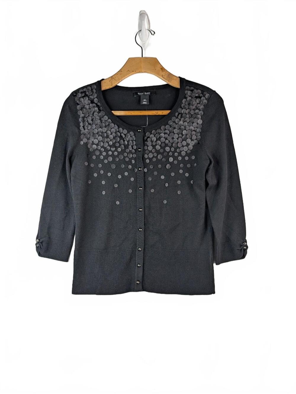NWT WHBM Black Snap-Button Cardigan with Matte Sequin Embellish Size XS